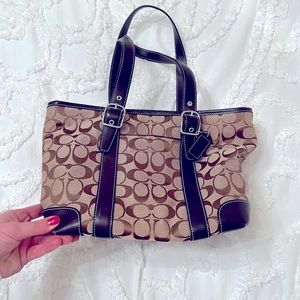 Coach purse, classic brown pattern, double strap.